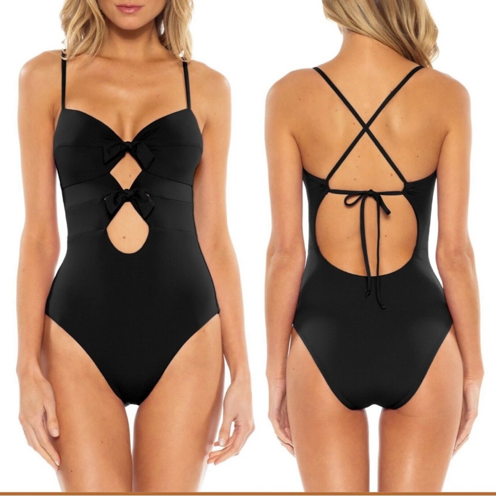 Becca by Rebecca Virtue. Double Tie One‑Piece Swimsuit — NWOT. Size L.